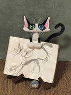 Pawcho the Odd-Eyed Tuxedo Cat Art Doll - OOAK Poseable Faux Mohair Plush - Handcrafted Artisan Collectible - SoftLore