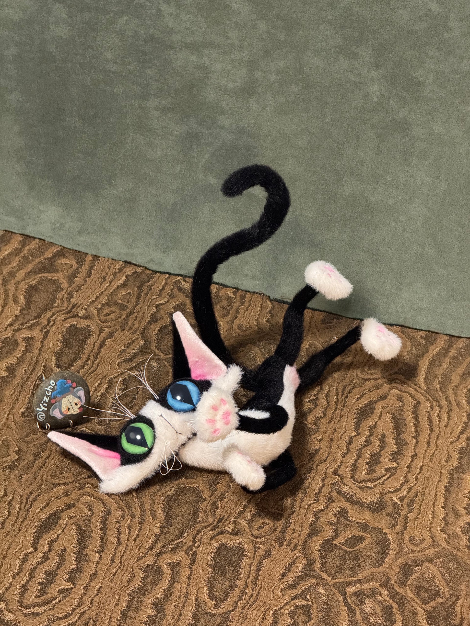 Pawcho the Odd-Eyed Tuxedo Cat Art Doll - OOAK Poseable Faux Mohair Plush - Handcrafted Artisan Collectible - SoftLore