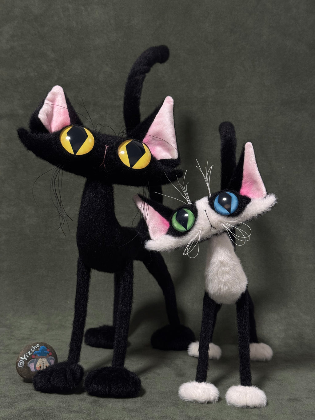 Pawcho the Odd-Eyed Tuxedo Cat Art Doll - OOAK Poseable Faux Mohair Plush - Handcrafted Artisan Collectible - SoftLore