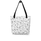 Printful mockup of the Yizcho Cat Parade tote hanging from a hook, showing the front print.